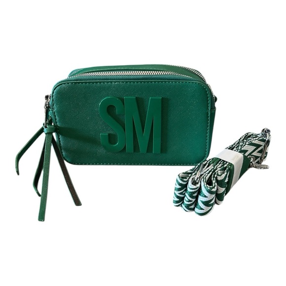 Green Camera Bag with SM Letters | Small Square PU Leather Crossbody | New - Picture 1 of 6